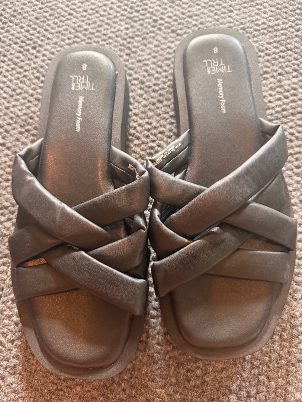 Black Memory Foam Woven Slide Sandals